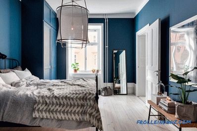Couleur bleue à l'intérieur de la chambre à coucher - 50 exemples et règles de conception