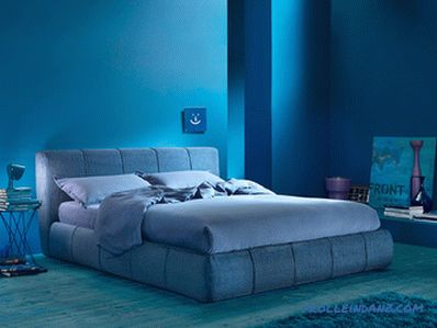 Couleur bleue à l'intérieur de la chambre à coucher - 50 exemples et règles de conception